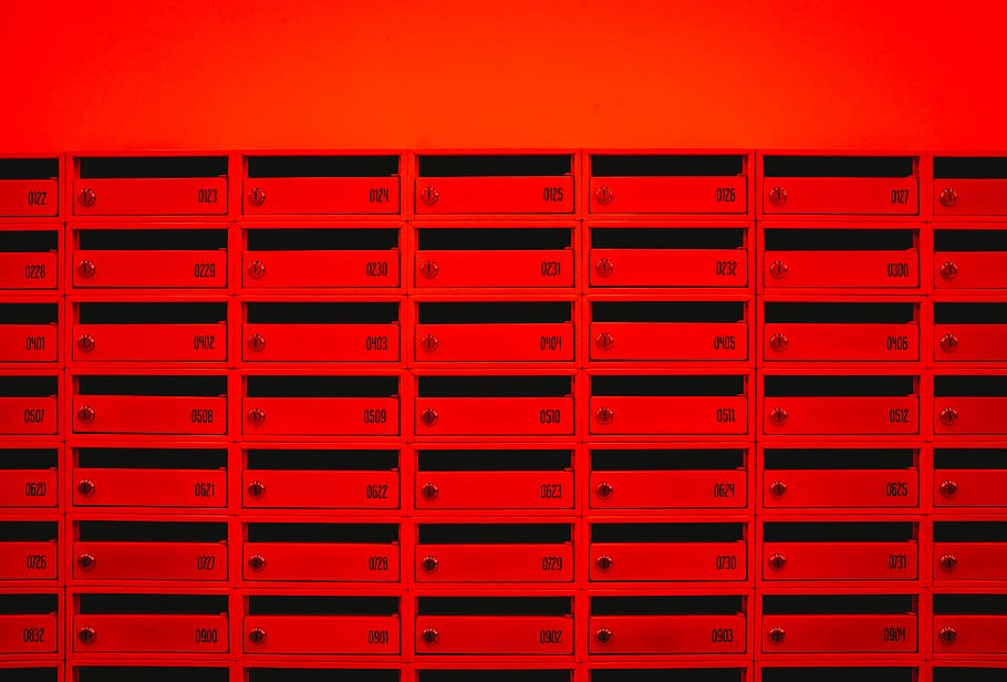 black and red wooden board, gate, private mailbox, locker, brick, HD wallpaper