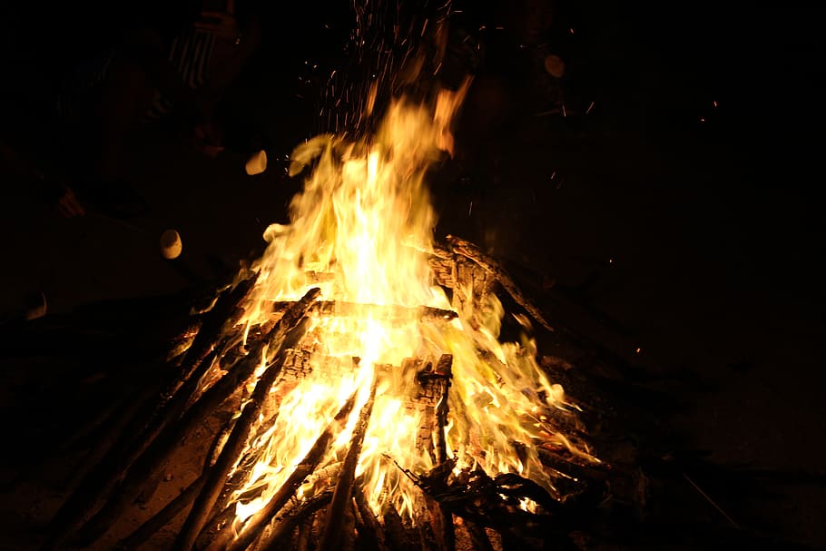 Bonfire during Night, ash, burn, burnt, danger, dark, energy HD wallpaper