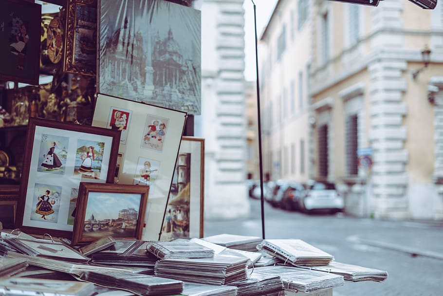 Photo Frames on Table Near Building and Road, architecture, city HD wallpaper
