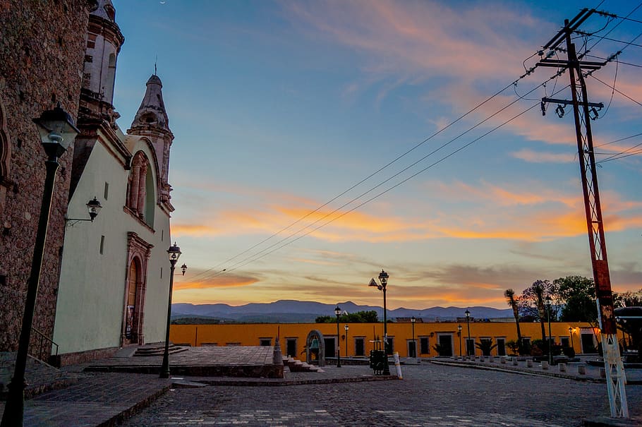 sunset, temple of mouths, plaza, bocas slp, hacienda de bocas, HD wallpaper