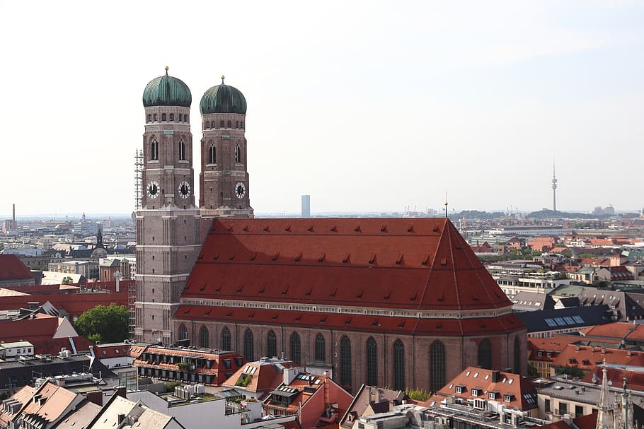 frauenkirche, munich, dom, marienplatz, church, towers, architecture, HD wallpaper