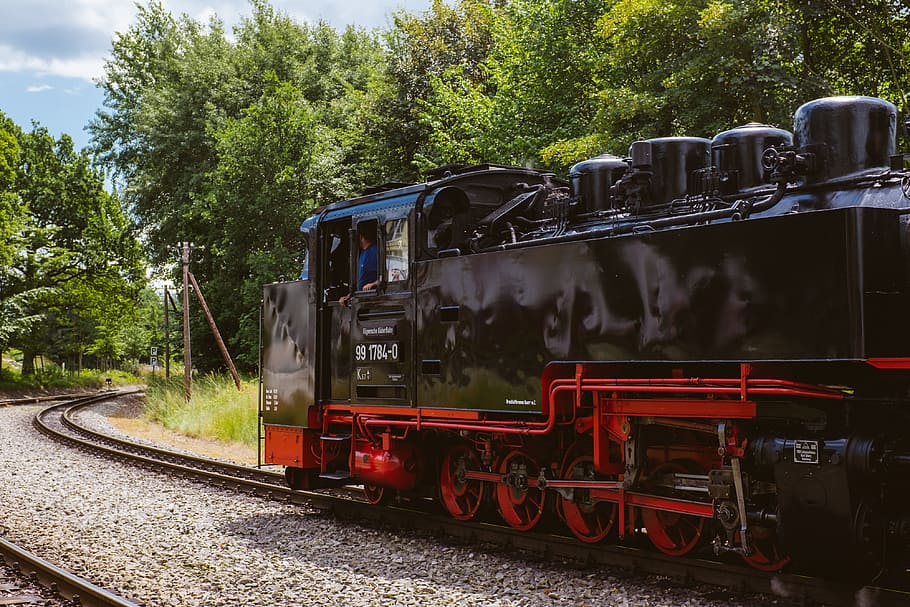 steam locomotive, antique, black, engine, germany, green, historic HD wallpaper