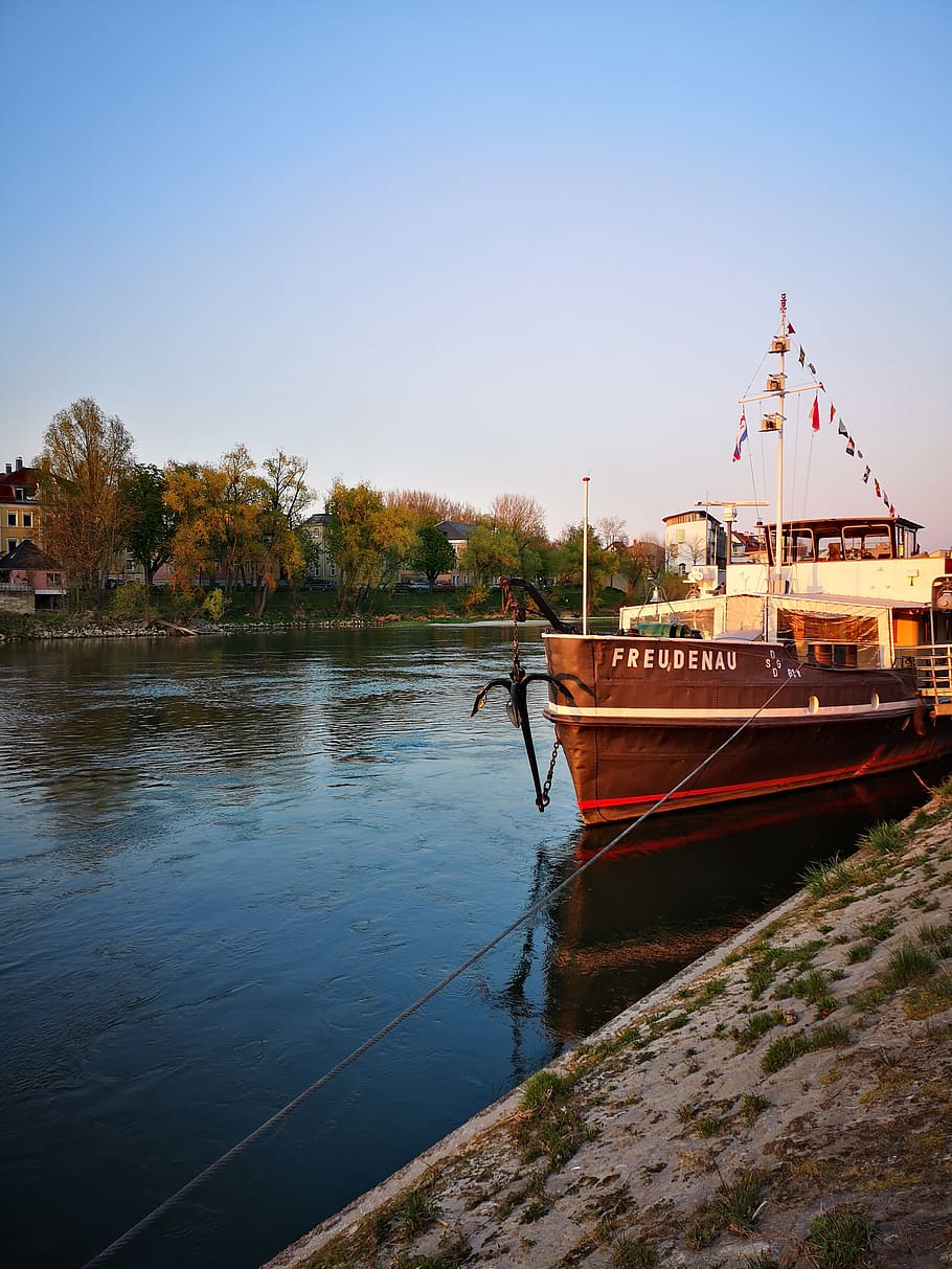 river, danube, ship, boat, germany, regensburg, bavaria, water HD wallpaper