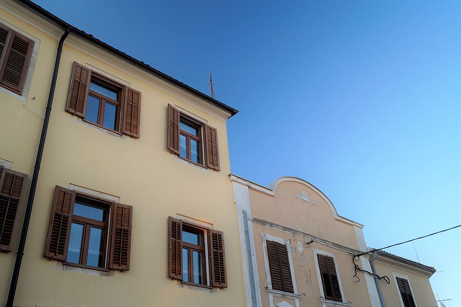 croatia, fažana, sky, istria, harbor, blue, house, window, HD wallpaper
