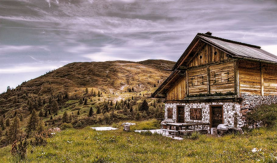 dolomites, hut, alpine, alm, mountains, hiking, italy, south tyrol HD wallpaper