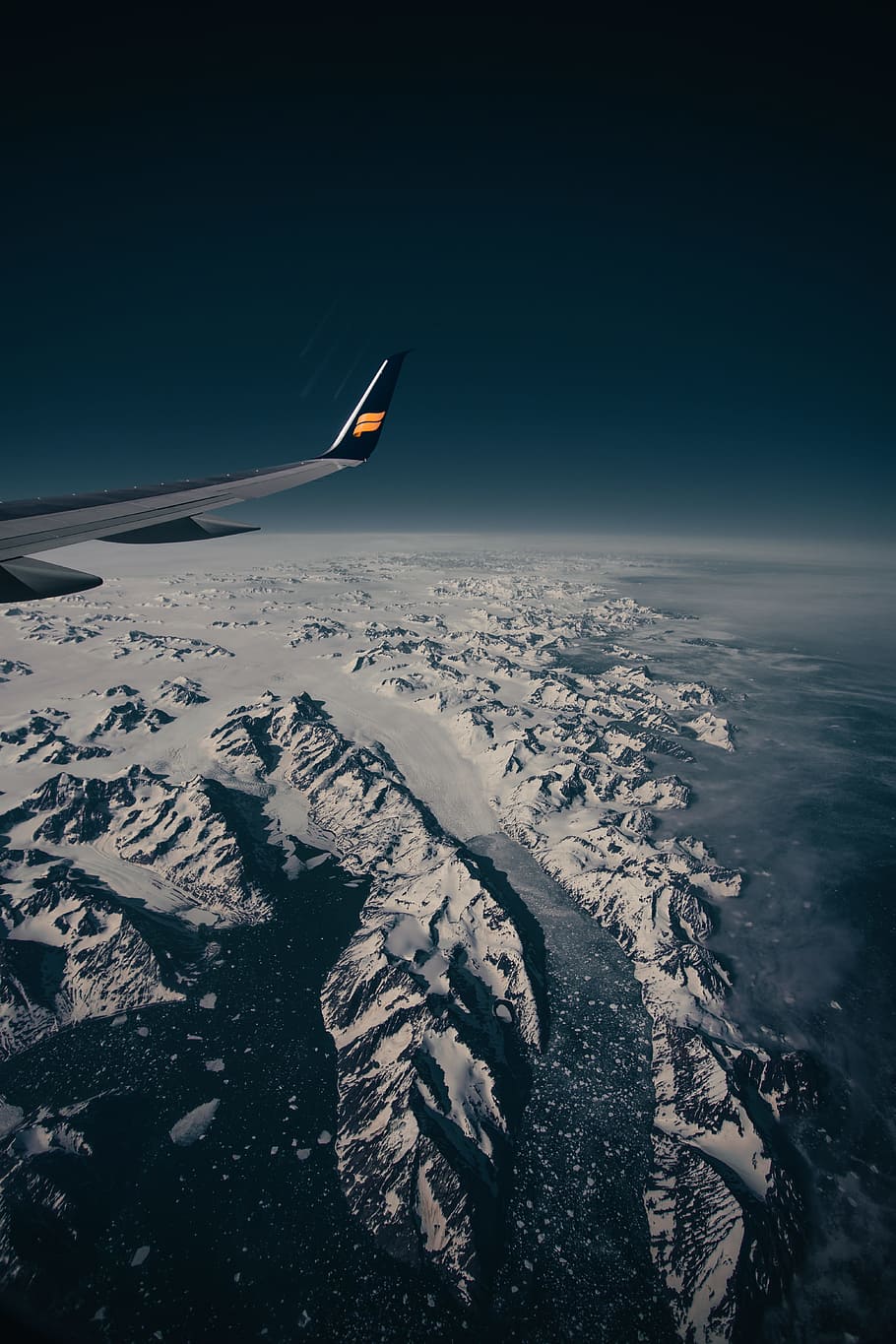 snow covered mountain, plane, flight, aeroplane, sky, aerial view HD wallpaper