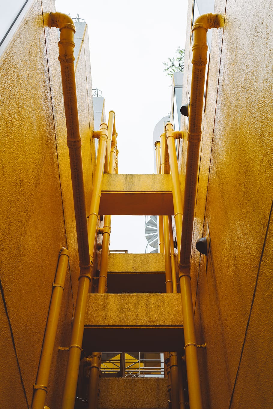 yellow, building, paint, architecture, concrete, wall, lookup HD wallpaper