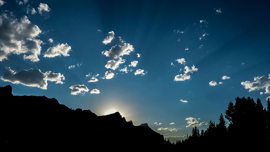 canmore, canada, bright, sunset, evening, clouds, haze, smoke HD wallpaper
