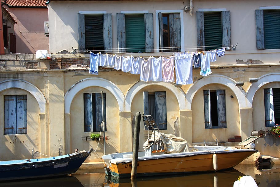 assorted-colored clothes hanging on string, built structure, architecture HD wallpaper