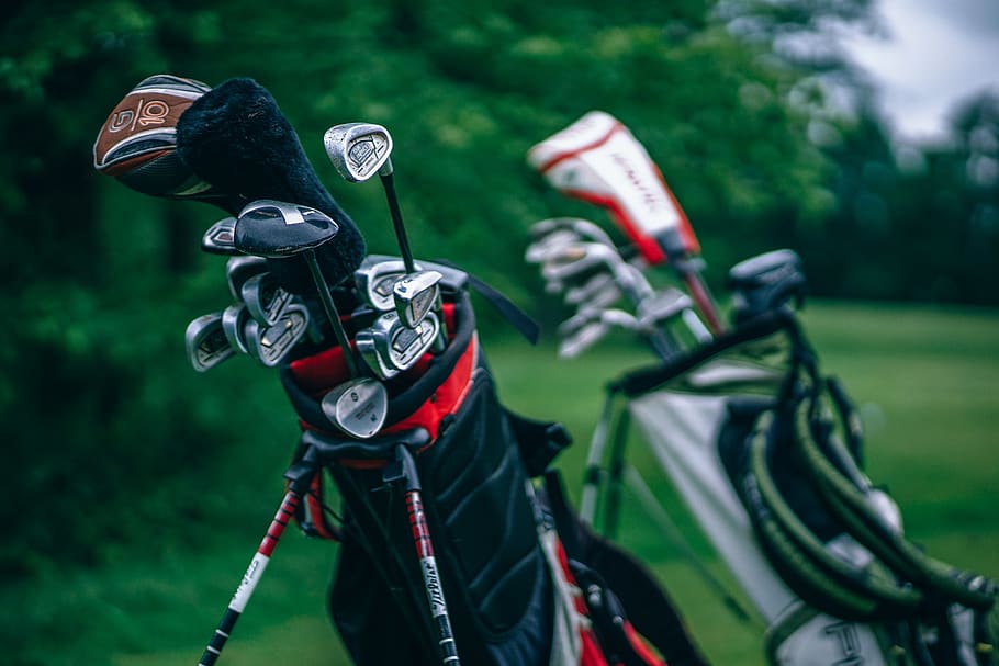 Silver Gold Clubs With Bag, activity, background, bags, close HD wallpaper