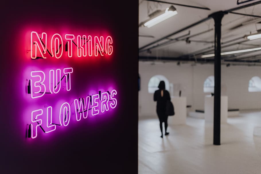 Nothing But Flowers Glowing Neon, quote, light, pink, ŁDF, lodz design festival, HD wallpaper