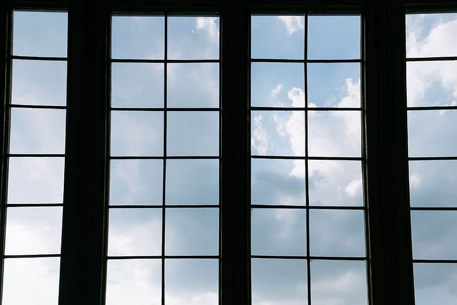 Sky through big window, blue, clear, cloud, concept, dream, frame HD wallpaper