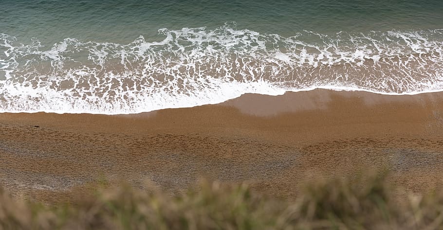 brown seashore, ocean, water, outdoors, nature, sand, shoreline HD wallpaper