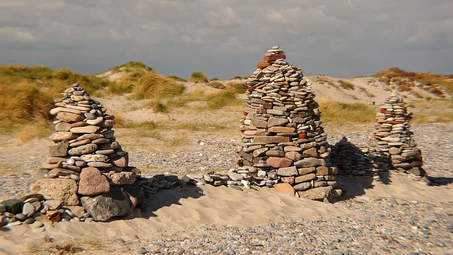 beach, stones, coast, helgoland, dune, north sea, cairn, solid, HD wallpaper