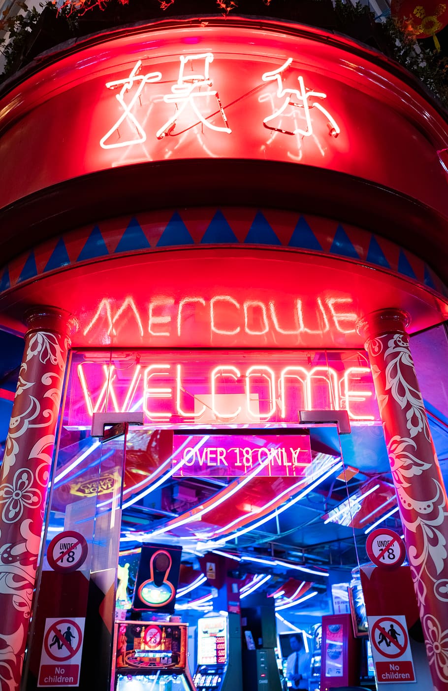 welcome neon light sign, london, united kingdom, chinatown, food
