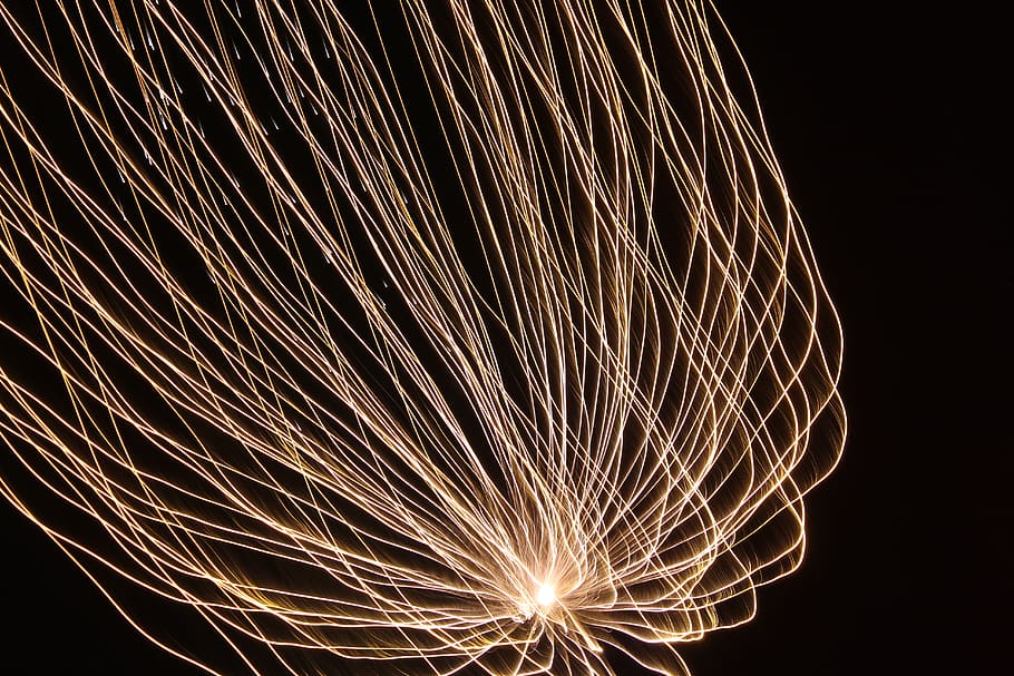 yellow string lights, illuminated, motion, long exposure, blurred motion HD wallpaper