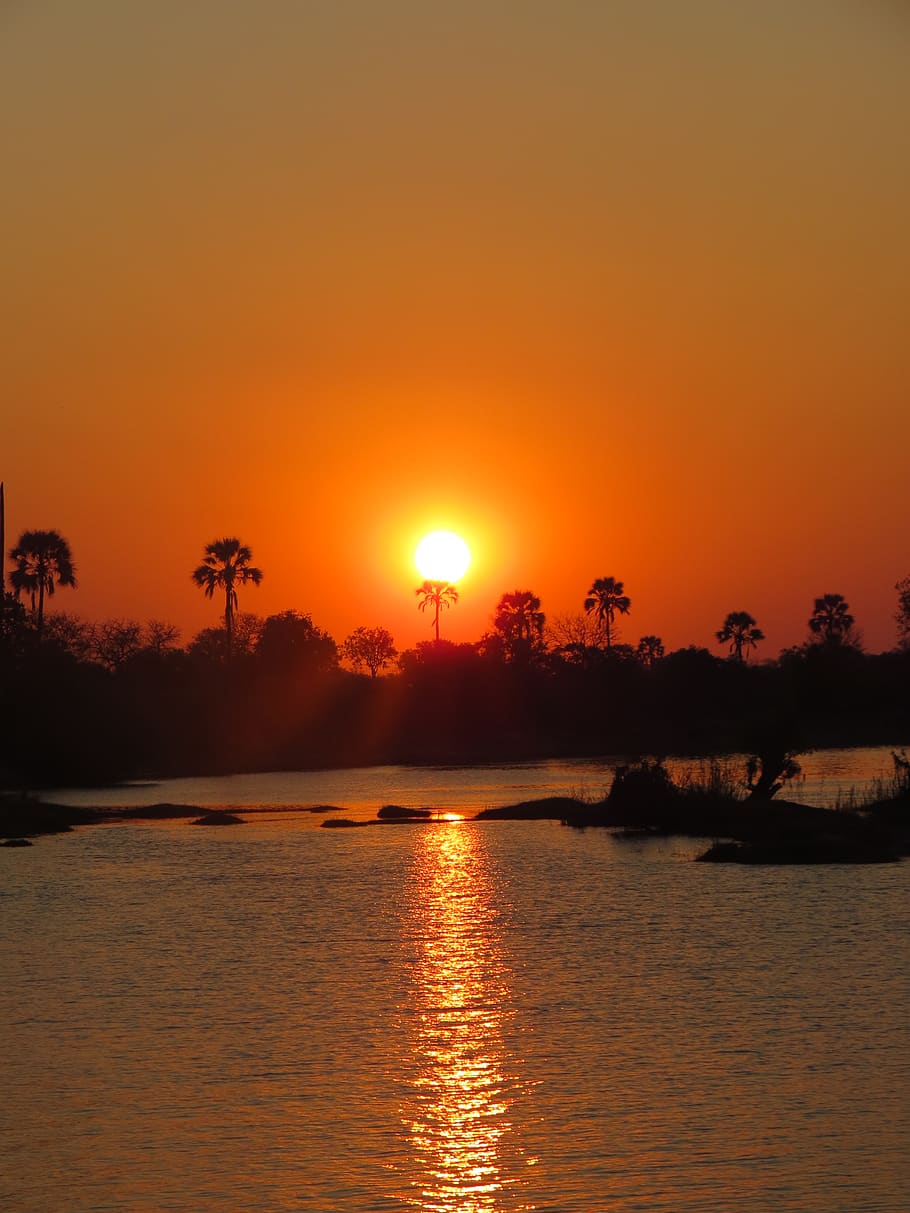 zimbabwe, africa, river, sunset, water, sky, orange color, beauty in nature