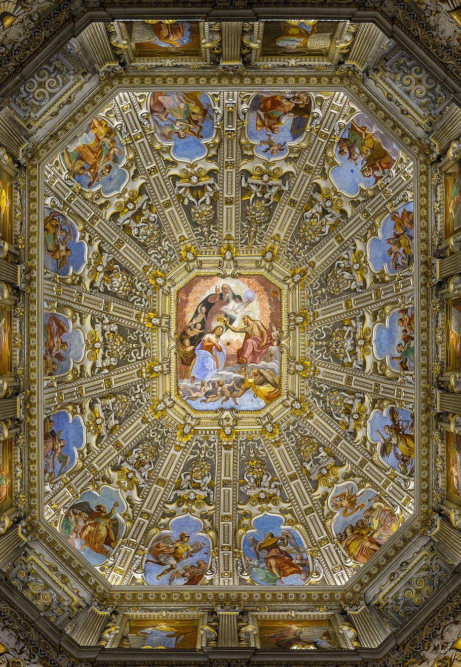 brown and blue religious ceiling paint, architecture, building, HD wallpaper