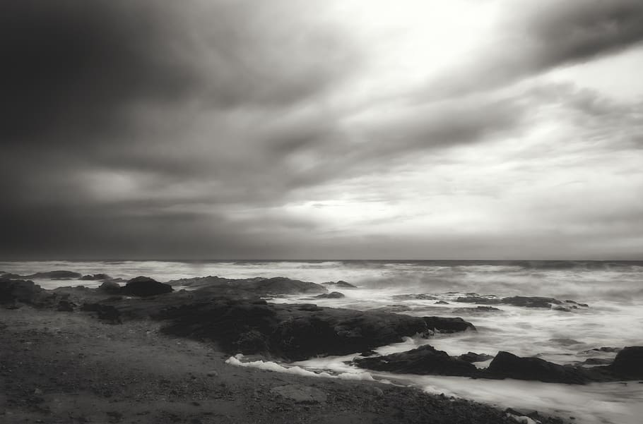 ocean, waves, sky, lanscape, nature, clouds, sea, rocks, coastline HD wallpaper