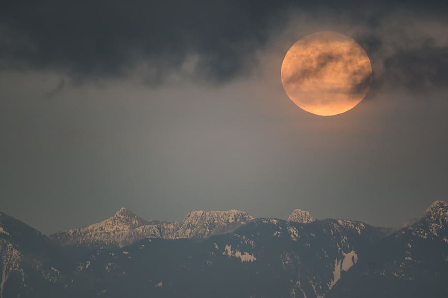 moon above mountains, nature, outdoors, space, night, universe HD wallpaper