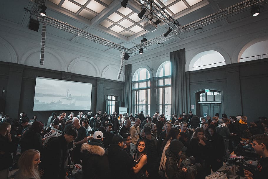 people inside conference, crowd, real people, large group of people HD wallpaper