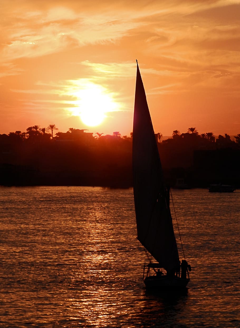 boat, sunset, nil, river, water, sailboat, the sail, holidays HD wallpaper