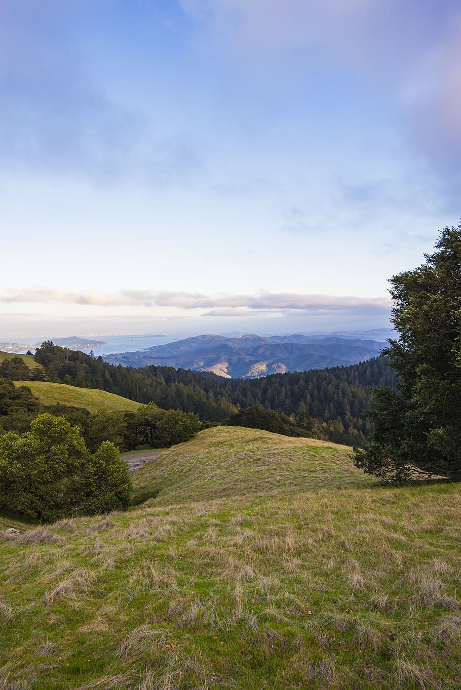 united states, mount tamalpais, hills, sunset, clouds, green, HD wallpaper