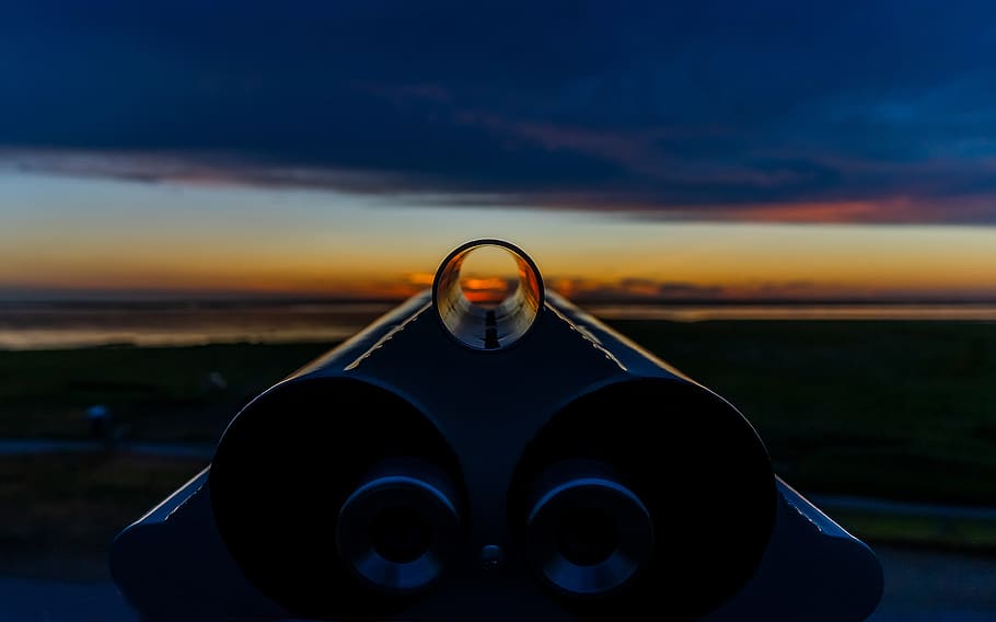 sunset, landscape, telescope, nature, sky, twilight, evening HD wallpaper