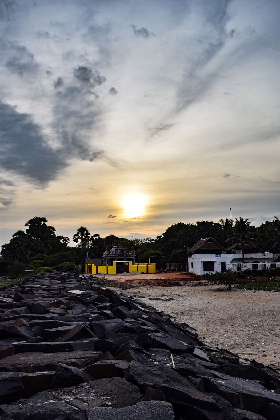 india, puducherry, serenity beach, village, sky, scenic, landscape, HD wallpaper