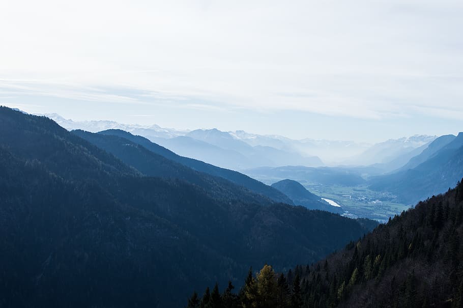 fog on mountains, slope, tree, plant, outdoors, nature, mountain range HD wallpaper