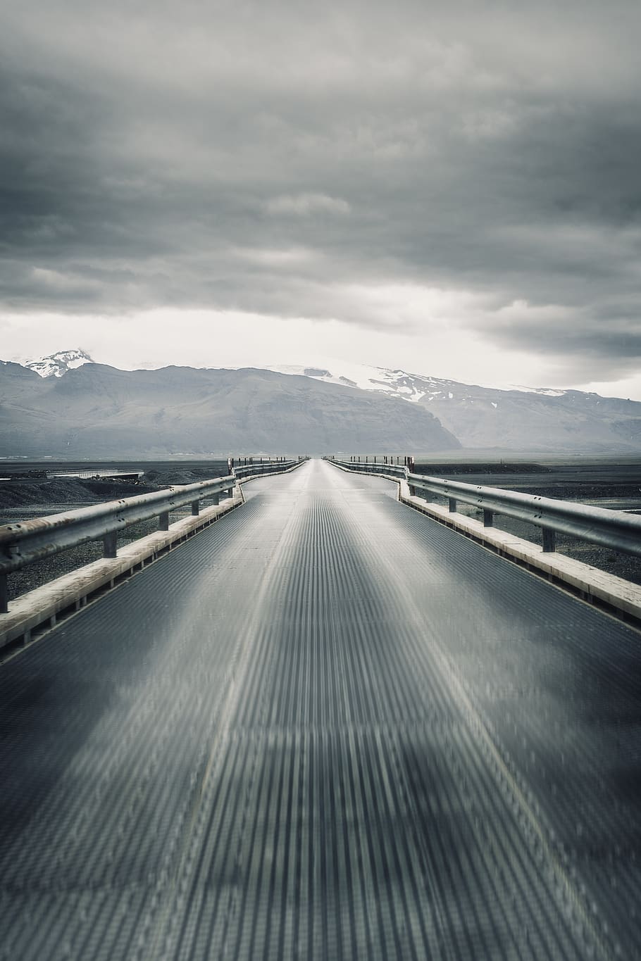 bridge, mountain, mountains, bridges, north, snow, overcast HD wallpaper