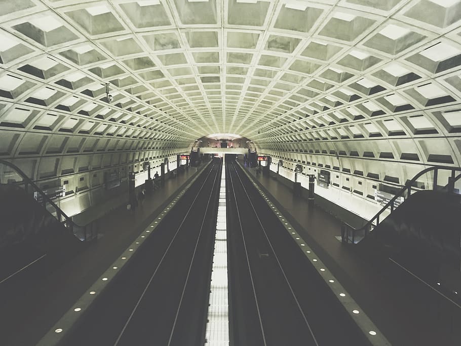 architecture, transportation, indoors, ceiling, diminishing perspective HD wallpaper