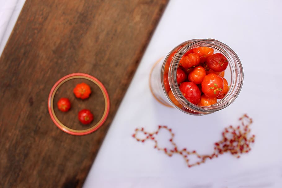 Round Red Fruit on Clear Glass Container, color, delicious, diet HD wallpaper