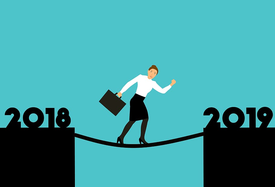 Business man crossing into the new year - 2019, design, 2018, HD wallpaper