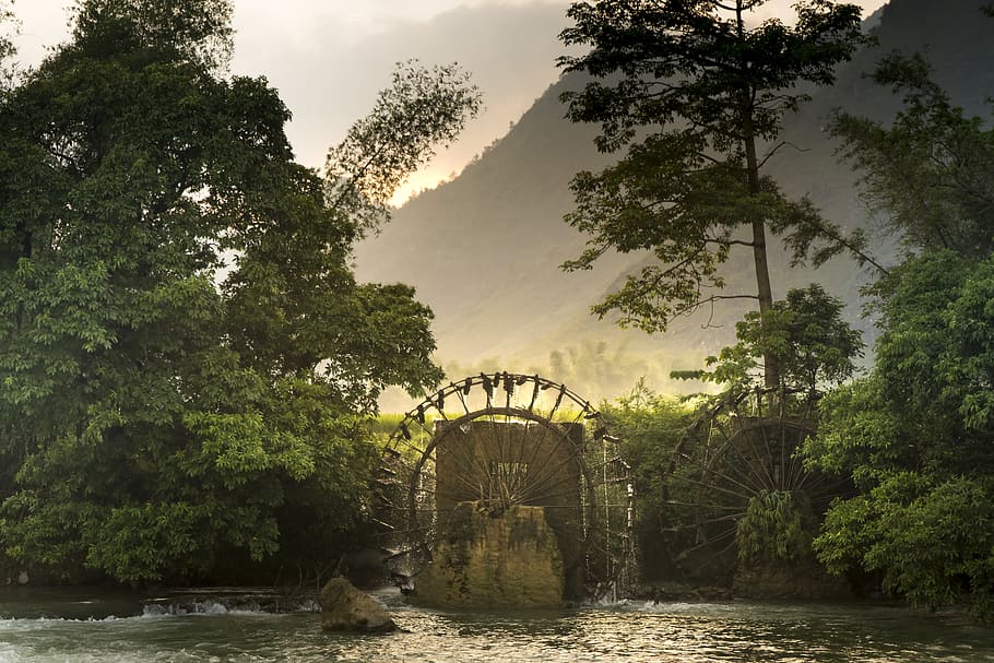 Water Mill Surrounded by Trees, beautiful, dawn, daylight, dusk HD wallpaper