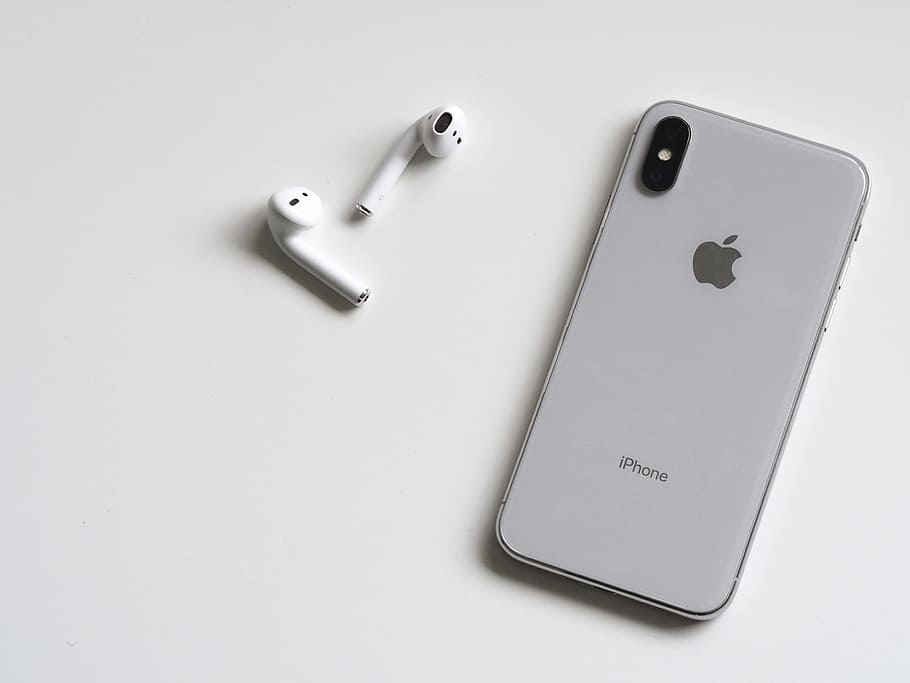 iphone, airpods, ios, mobile, apple, white, table, minimal, HD wallpaper