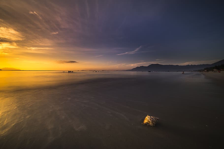 Landscape Photography of Seashore during Golden Hour, beach, clouds HD wallpaper
