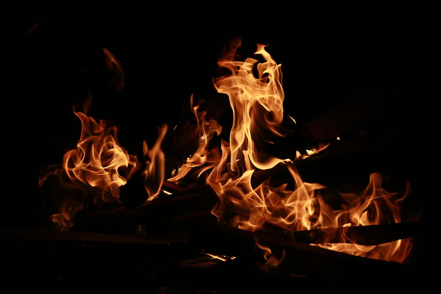 dark, night, fire, flame, bonfire, hot, light, burn, burning HD wallpaper