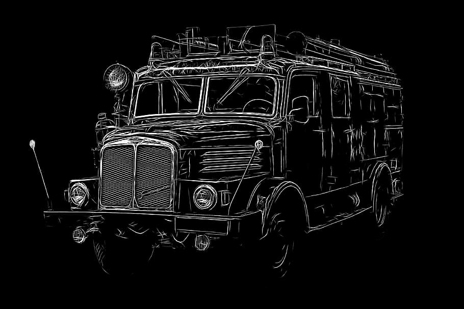 graphic, fire, ifa, light painting, ddr, old, fire truck, studio shot HD wallpaper