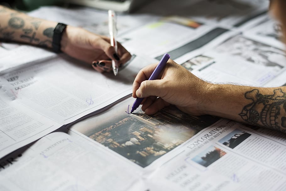 hands, marker, marking, news, newspaper, pens, publication HD wallpaper