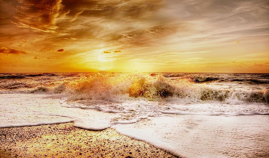 sun, wave, denmark, north sea, water, ocean, sky, beach, landscape HD wallpaper
