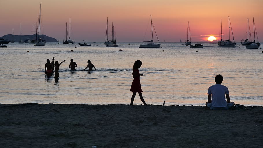 sunset, contemplation, water, beach, summer, boats, harbor HD wallpaper