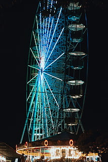 teal and black ferris wheel, vehicle, boat, transportation, amusement park HD wallpaper