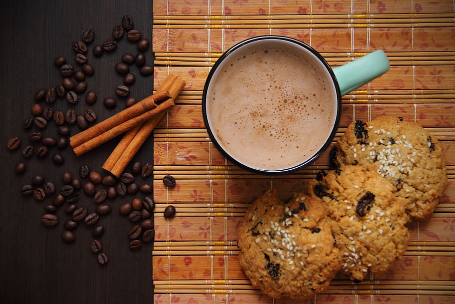 coffee, chocolate, grains, cinnamon, cookies, brown, delicious HD wallpaper