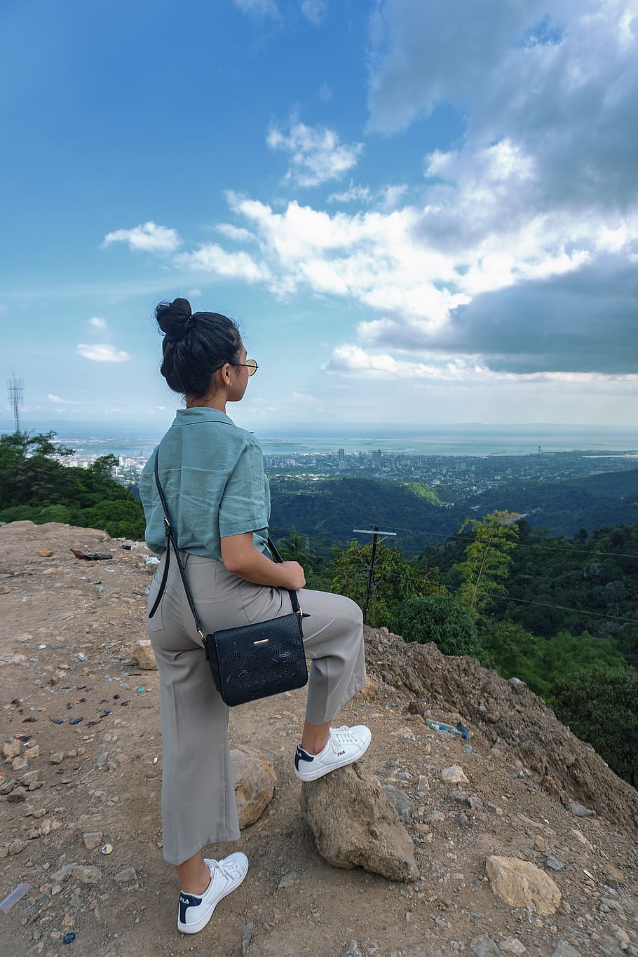 Woman Standing Near Mountain Cliff, blue sky, daylight, eyeglasses HD wallpaper