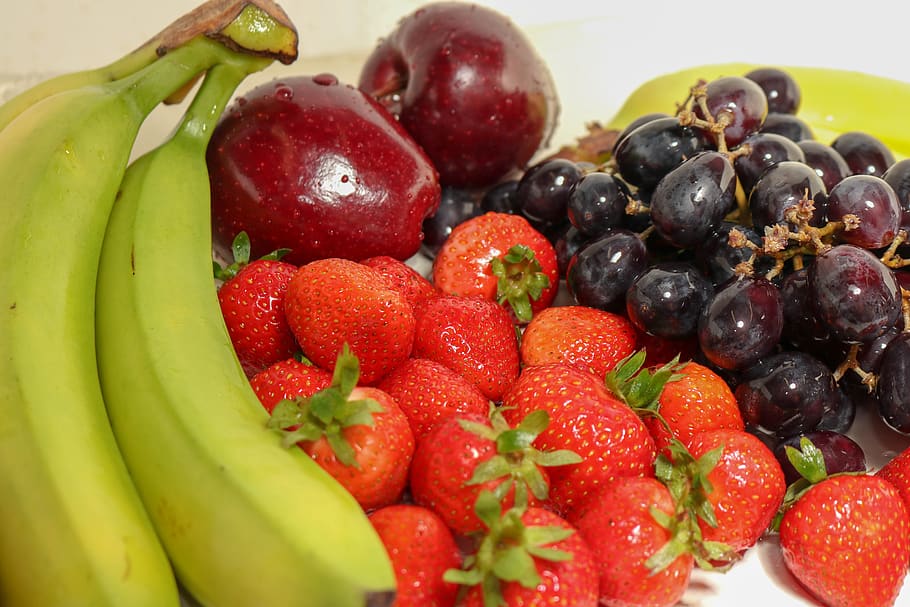 strawberries, grapes, pineapple, orange, fruit, food and drink HD wallpaper