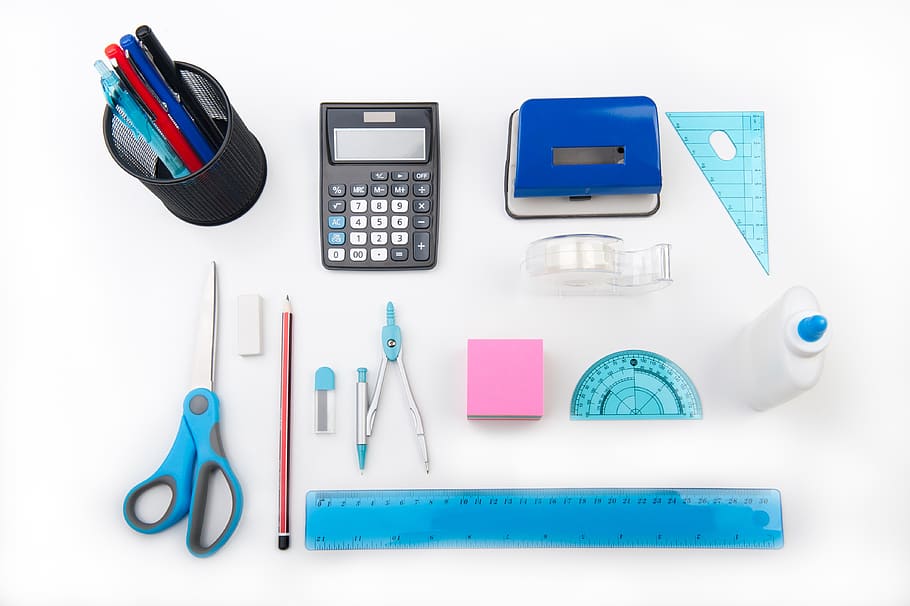 Assorted Hand Tools on Table, calculator, compass, desk, equipment HD wallpaper
