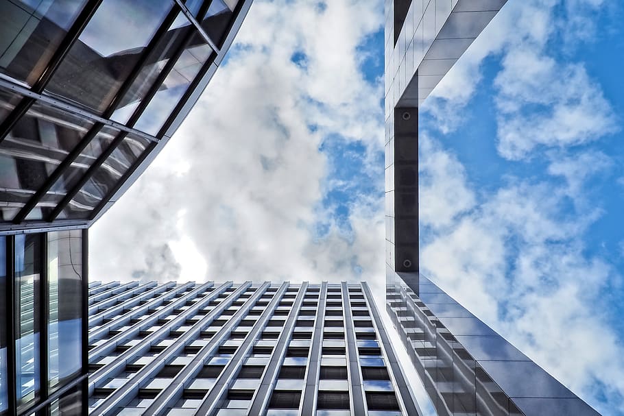 High-rise Building, architecture, clouds, glass, low angle shot HD wallpaper