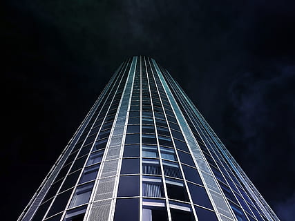 Worm's Eye View of High-rise Building during Nighttime, architectural design HD wallpaper