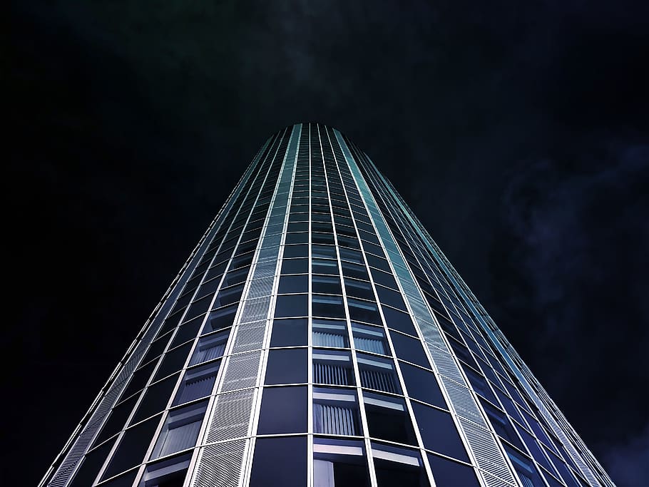 Worm's Eye View of High-rise Building during Nighttime, architectural design HD wallpaper